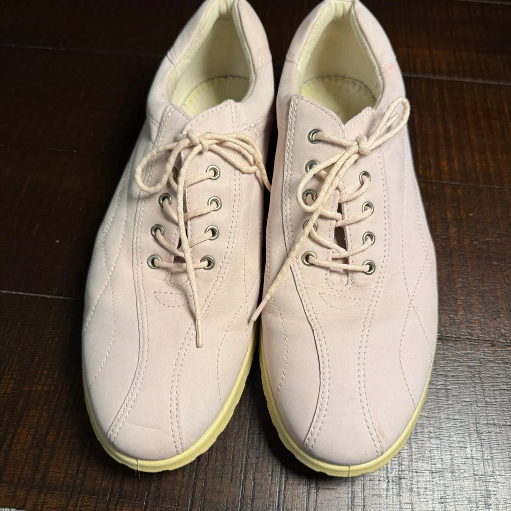 ECCO Soft Fresh Pastel Pink Leather Lace Up Walking Sneakers Shoes‎ Womens 41 10